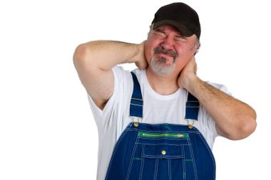 Boyun ağrıları olan adam ya da bir iş yaralanma ile ilgili