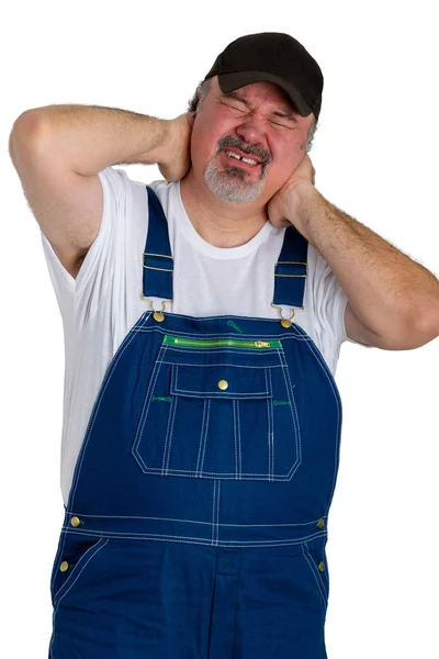 Worker with neck aches clutching his neck — Stock Photo, Image