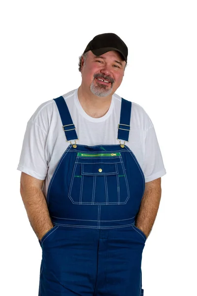 Portret van vrolijke man dragen werkbroeken — Stockfoto