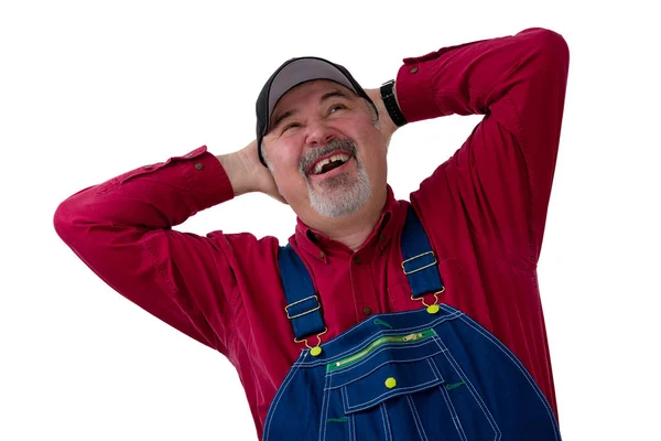 Joyful farmer or worker laughing in delight — Stock Photo, Image