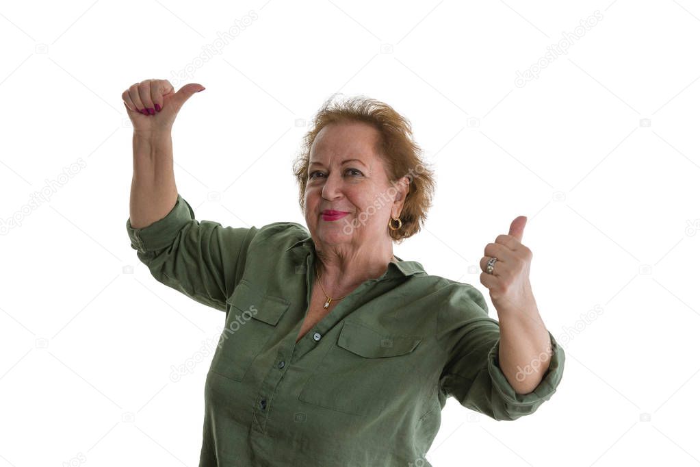 Positive senior woman giving thumbs up