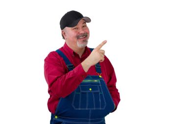 Parmağıyla işaret orta yaşlı erkek işçi