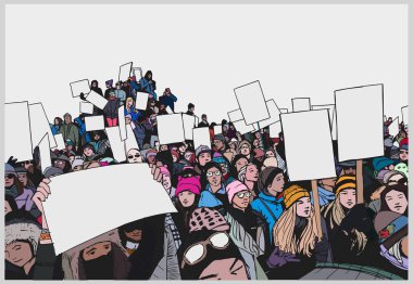 Illustration of crowd protesting for human rights with blank signs clipart