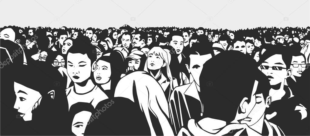 Illustration of mixed ethnic crowd