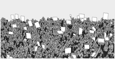 Resimde boş işaretiyle büyük kalabalık protesto