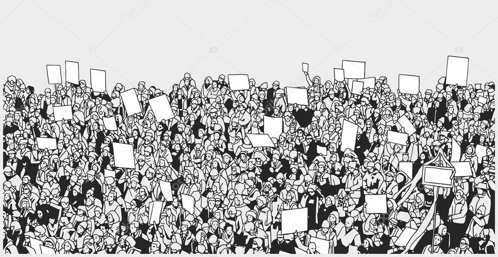 Illustration of massive crowd protest with blank sign