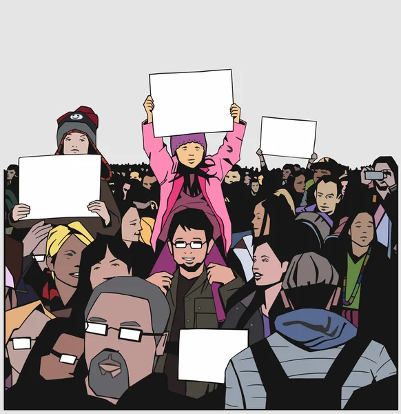 Illustration d'une manifestation pacifique avec des enfants et des personnes âgées — Image vectorielle