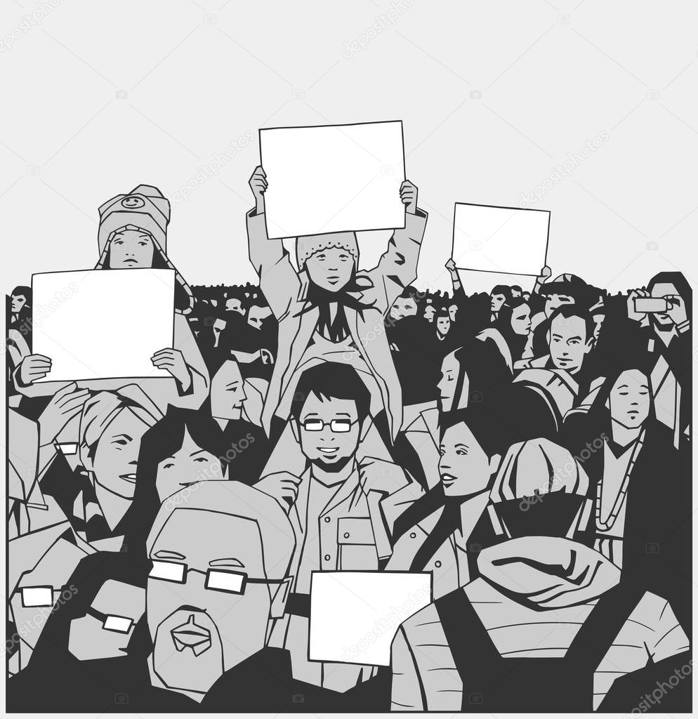 Illustration of peaceful demonstration with children and elderly