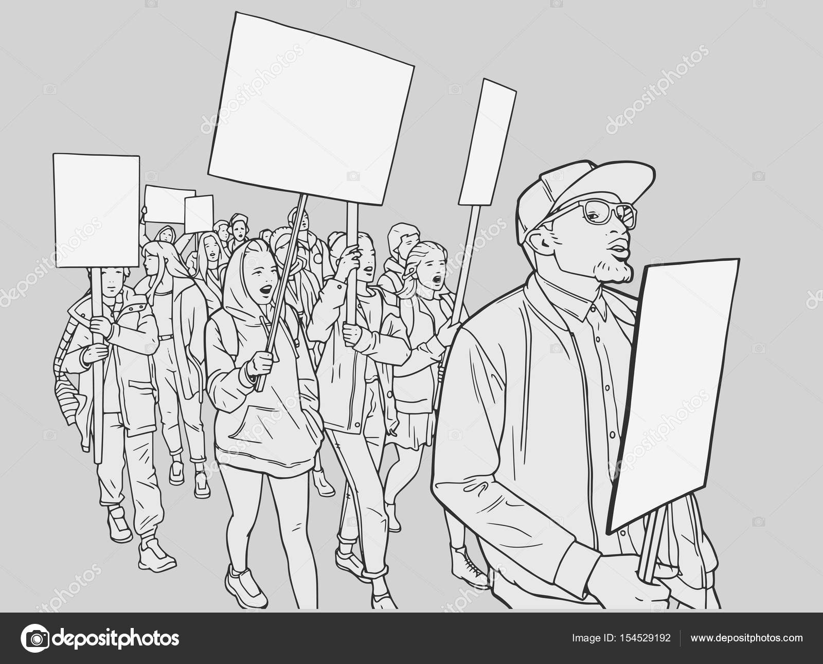 Illustration of students protesting for human rights with blank signs