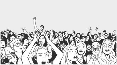 Illustration of festival crowd having fun at concert clipart