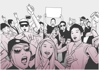 Festival kalabalık konser eğleniyor çizimi