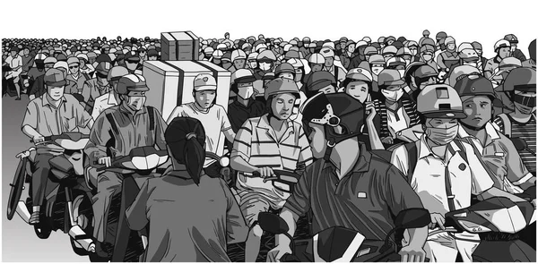 Illustration des embouteillages en Asie du Sud-Est en échelle de gris — Image vectorielle