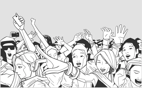 Illustration von Festivalbesuchern, die Spaß am Konzert haben — Stockvektor