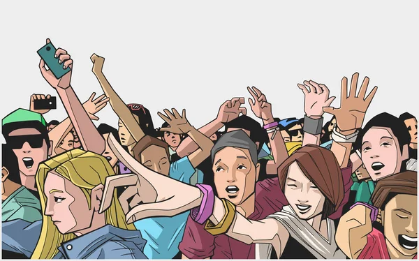 Illustration de la foule du festival s'amusant au concert — Image vectorielle