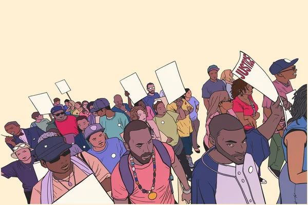 Illustration de la foule protestant contre la brutalité policière, avec des signes blancs . — Image vectorielle