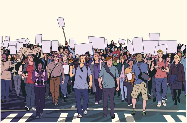 Ilustración de marcha multitudinaria por los derechos humanos — Archivo Imágenes Vectoriales