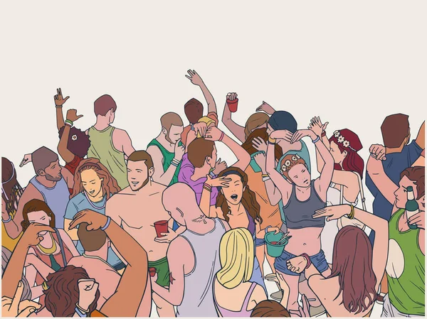 Illustration de la foule du festival s'amusant au concert — Image vectorielle