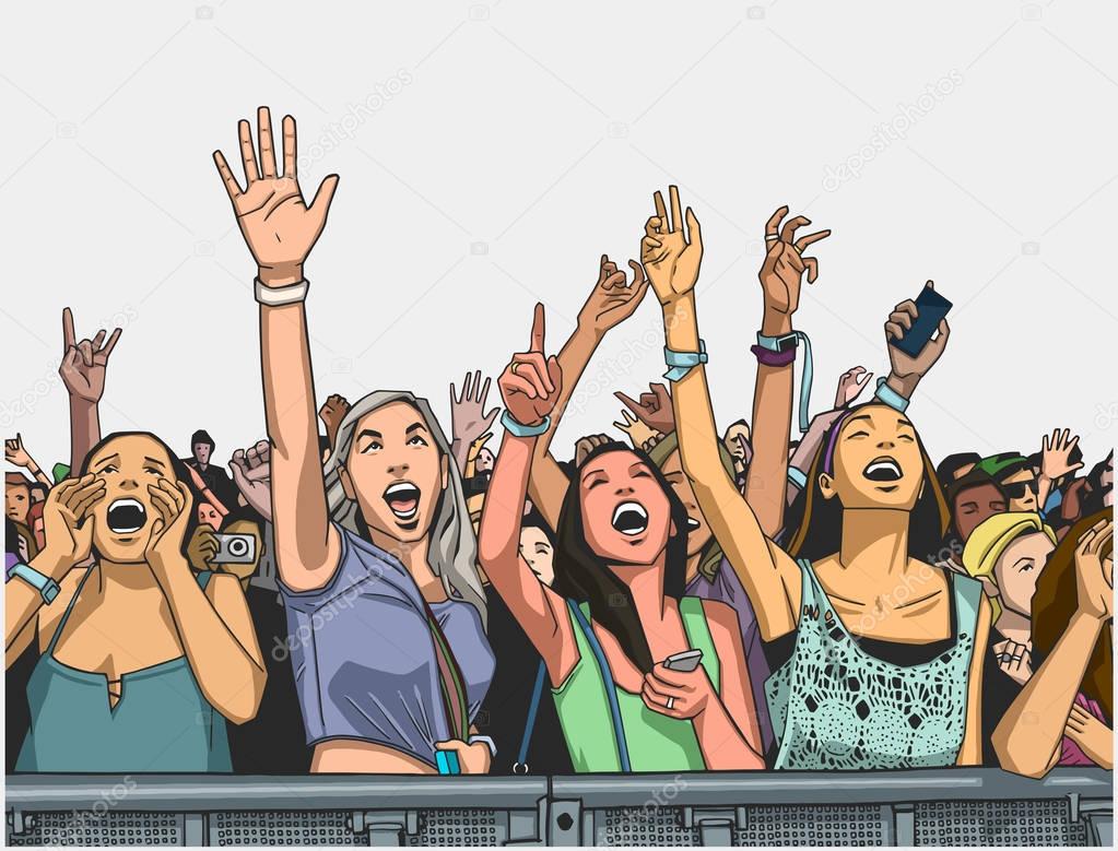 Illustration of festival crowd having fun at concert