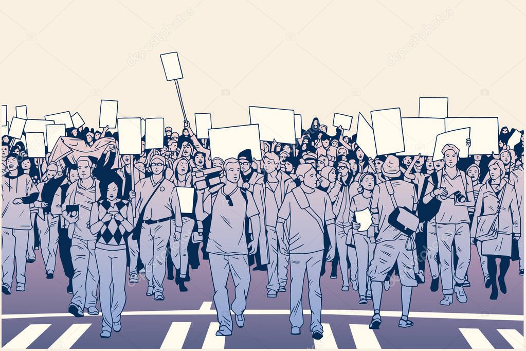 Illustration of crow marching for human rights