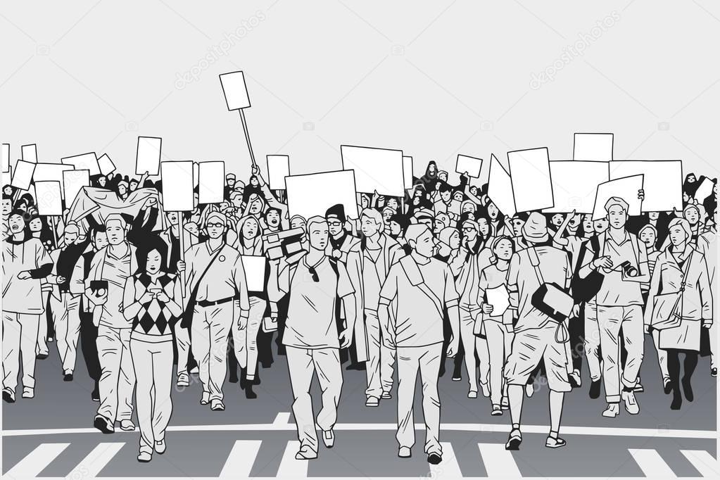 Illustration of crowd march for human rights