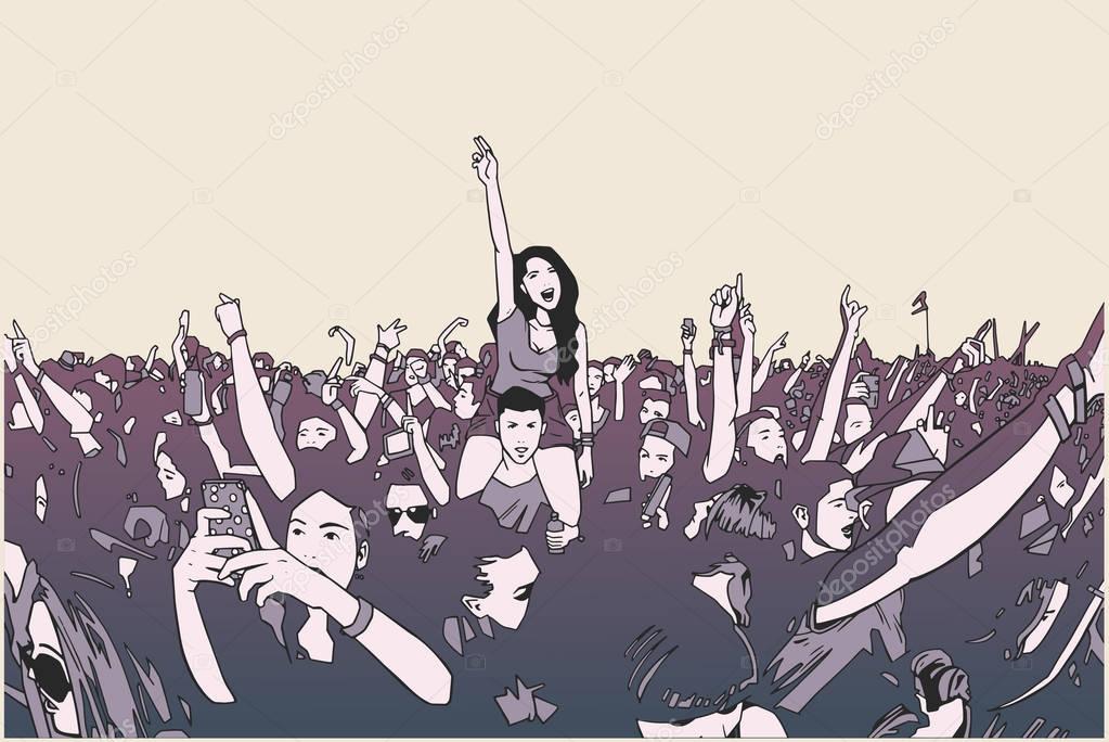 Illustration of festival crowd having fun at concert