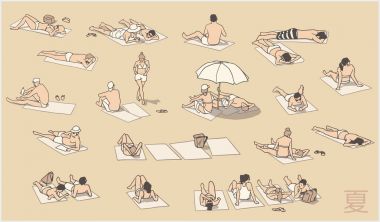Yaz bir kum plajı üzerinde zevk insanlar gösteren resim