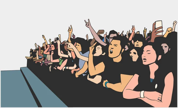 Ilustración de la multitud del festival divirtiéndose en concierto — Archivo Imágenes Vectoriales