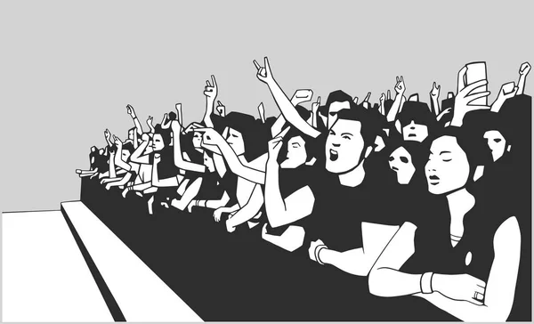Illustrazione della folla del festival che si diverte al concerto — Vettoriale Stock
