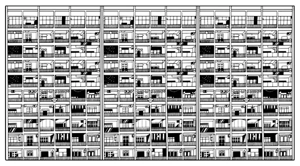 Ázsiai kereskedelmi és lakó épület illusztrációja — Stock Vector