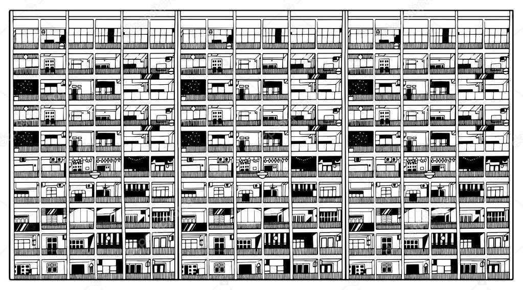 Illustration of asian commercial and residential building