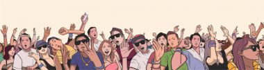 Festival kalabalık konser renk panorama görünümünde eğleniyor çizimi