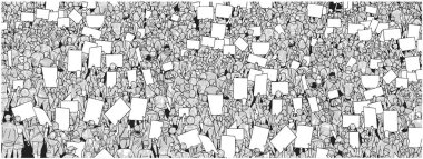 Büyük kalabalık protesto boş işaretleri ile gösteren resim.