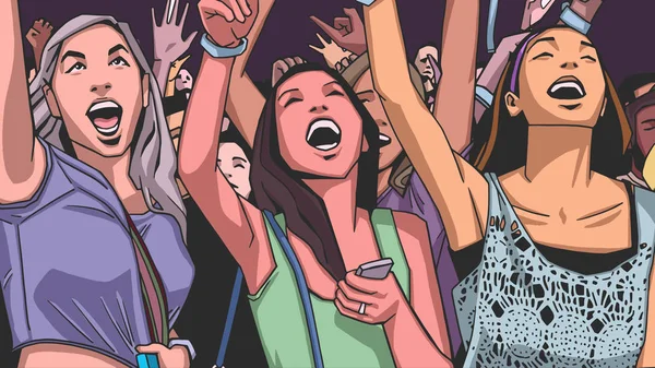 Ilustração da multidão festejando em cores —  Vetores de Stock