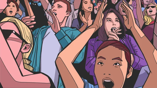 Illustration de la foule faisant la fête en couleur — Image vectorielle