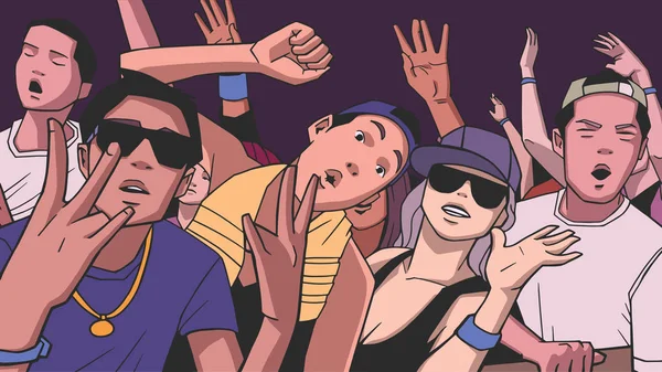Illustratie van menigte feesten in kleur — Stockvector