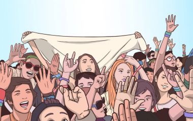 Karışık etnik kalabalık Müzik Festivali'nde kaldırdı elleriyle tezahürat çizimi