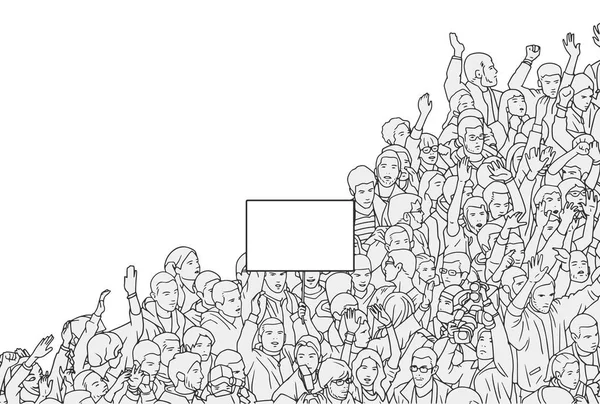 Illustration de la manifestation de foule avec panneau vierge de vue en angle élevé — Image vectorielle