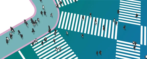 Illustration der vielbefahrenen Straßenkreuzung aus der Vogelperspektive in Graustufen — Stockvektor