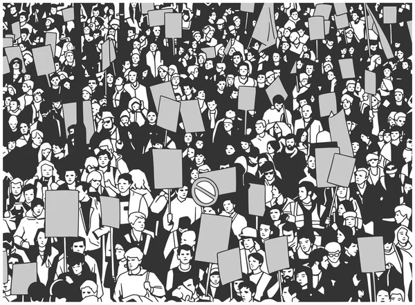 Εικονογράφηση του διαμαρτυρόμενοι πλήθους με κενά σημεία και πανό από μεγάλη γωνία προβολής — Διανυσματικό Αρχείο