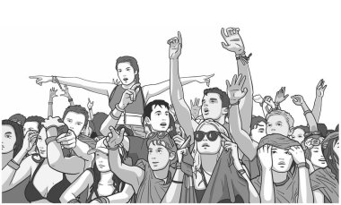 Karışık etnik festival kalabalık yağmurda parti gösteren resim