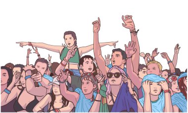 Karışık etnik festival kalabalık yağmurda parti gösteren resim