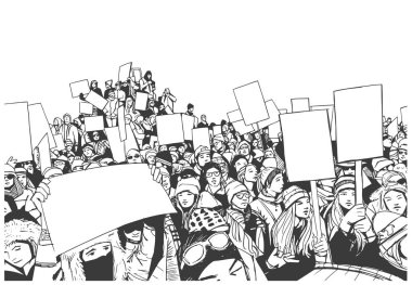 Illustration of crowd marching and demonstrating for equality clipart