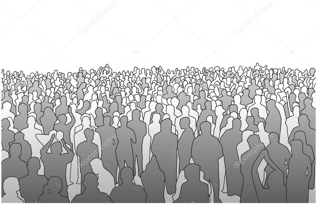 Illustration of large mass of people in perspective