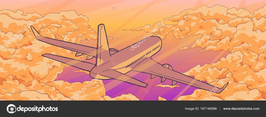 Illustration Airplane in the Sunset