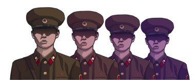 Illustration of north korean soldiers wearing uniforms in color clipart