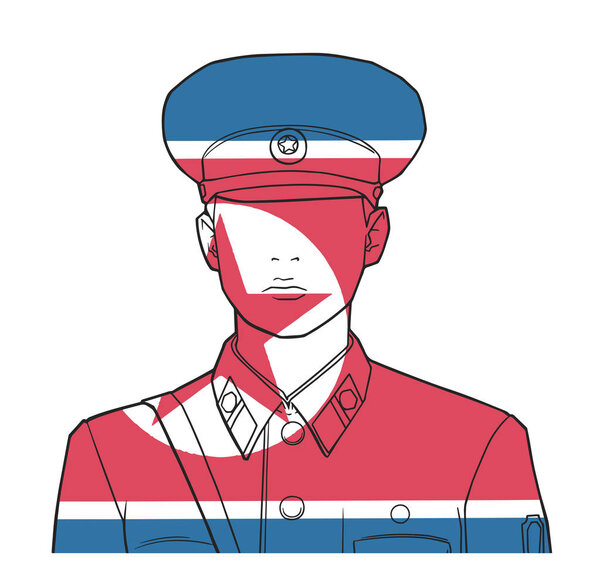 Illustration of north korean soldier with flag as texture