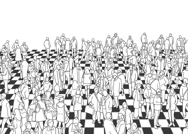 Kalabalık hall renk ve perspektif çizimi