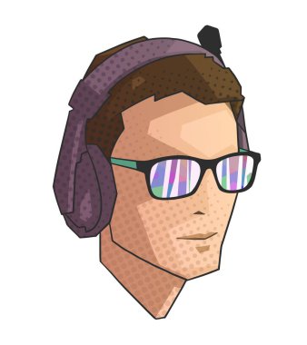 Genç erkek renkli oyun stilize portresi