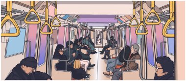 Toplu taşıma araçları kullanan kişilerin gösterimi; tren, metro, metro
