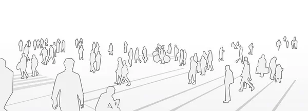 Ilustración estilizada de personas caminando por la calle en perspectiva — Archivo Imágenes Vectoriales